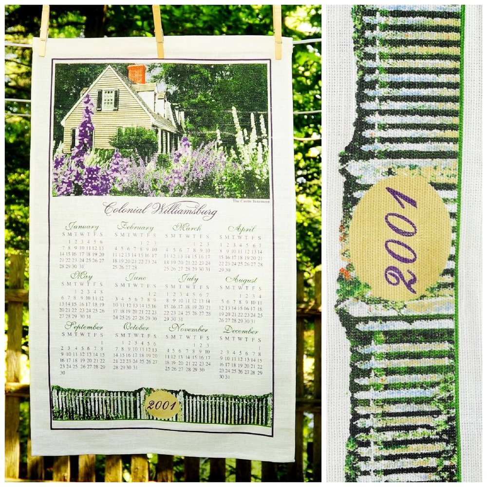 Vintage 2001 Colonial Williamsburg VA Calendar Towel Custis Tenement & Gardens